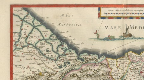 Blaeu Holy Land Map, Terra Sancta Palestina, Figural Cartouche, 1642, close-up 6