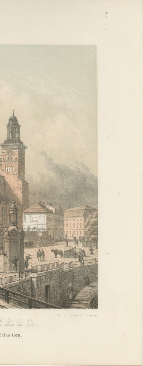 Uppsala St Eriks Torg Cathedral View, Swedish Tinted Lithograph by A. Nay, 1877, view 6