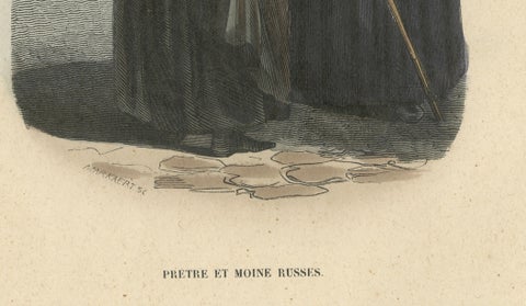 Russian Priest and Monk, Hand-Coloured Lithograph, c.1845, close-up 4