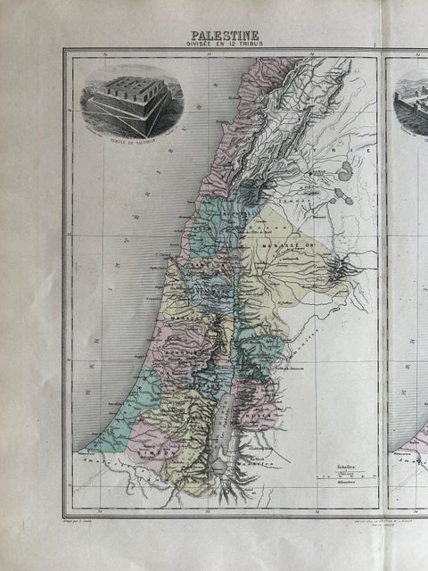 Palestine: Tribes & Maccabees, Antique Map by Migeon, Paris, 1892, view 10
