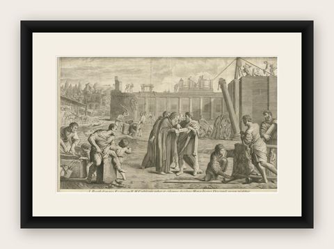 Rare Copper Engraved Plate of Bartholomew the Apostle Building a Temple, 1762, shown framed