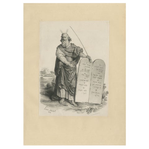 Moses with the Ten Commandments by Léon Noël, French Lithograph, 1844