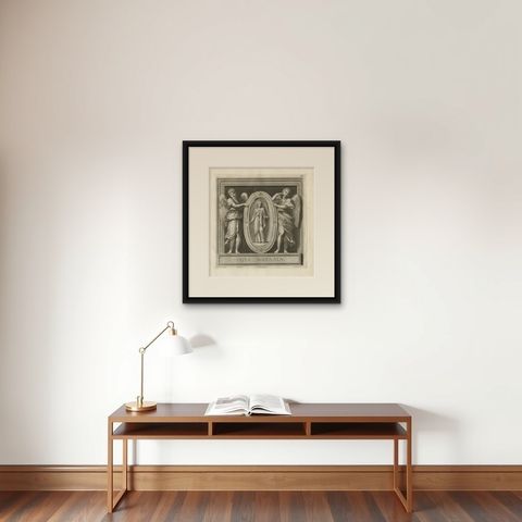 Original Antique Engraving of Saint Natalie, 1762, shown framed on a wall, true to size
