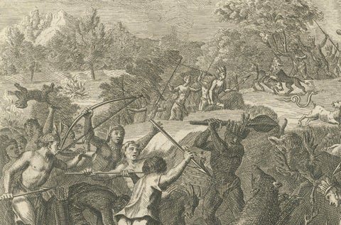 Quetzalcoatl Worship and Hunting Deity, Rare 1734 Engraving of Aztec Rituals, close-up 2