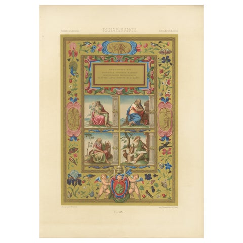 Renaissance Illumination of Pope Gregory XIII, Antique Print, Plate LXI, 1869