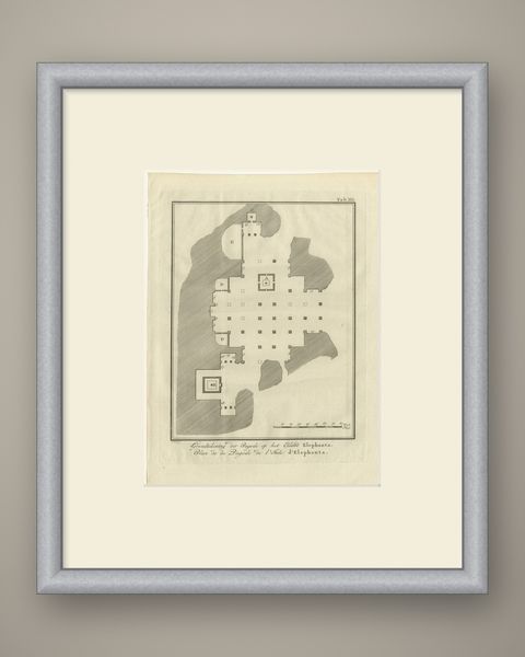 Antique Plan of the Elephanta Cave Temple near Bombay, 1780, shown framed