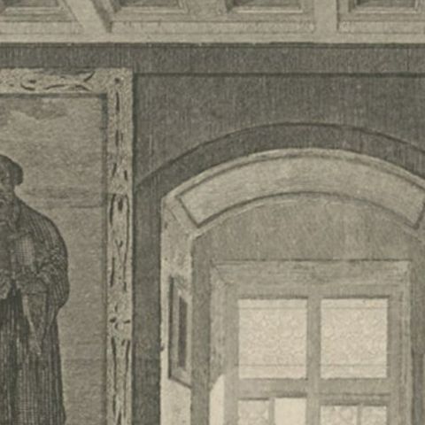 Antique Print of Martin Luther's Monastery Room in Germany, 1838, close-up 2