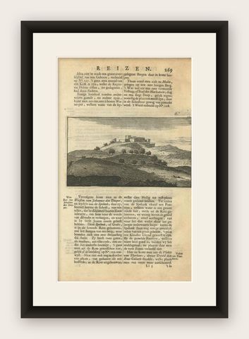 Antique Print of a Ruin Near Jerusalem by De Bruyn, 1698, shown framed