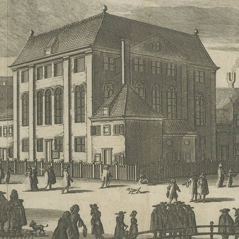 Antique Print of the 'Grote Synagoge' in Amsterdam, c.1760, close-up 2