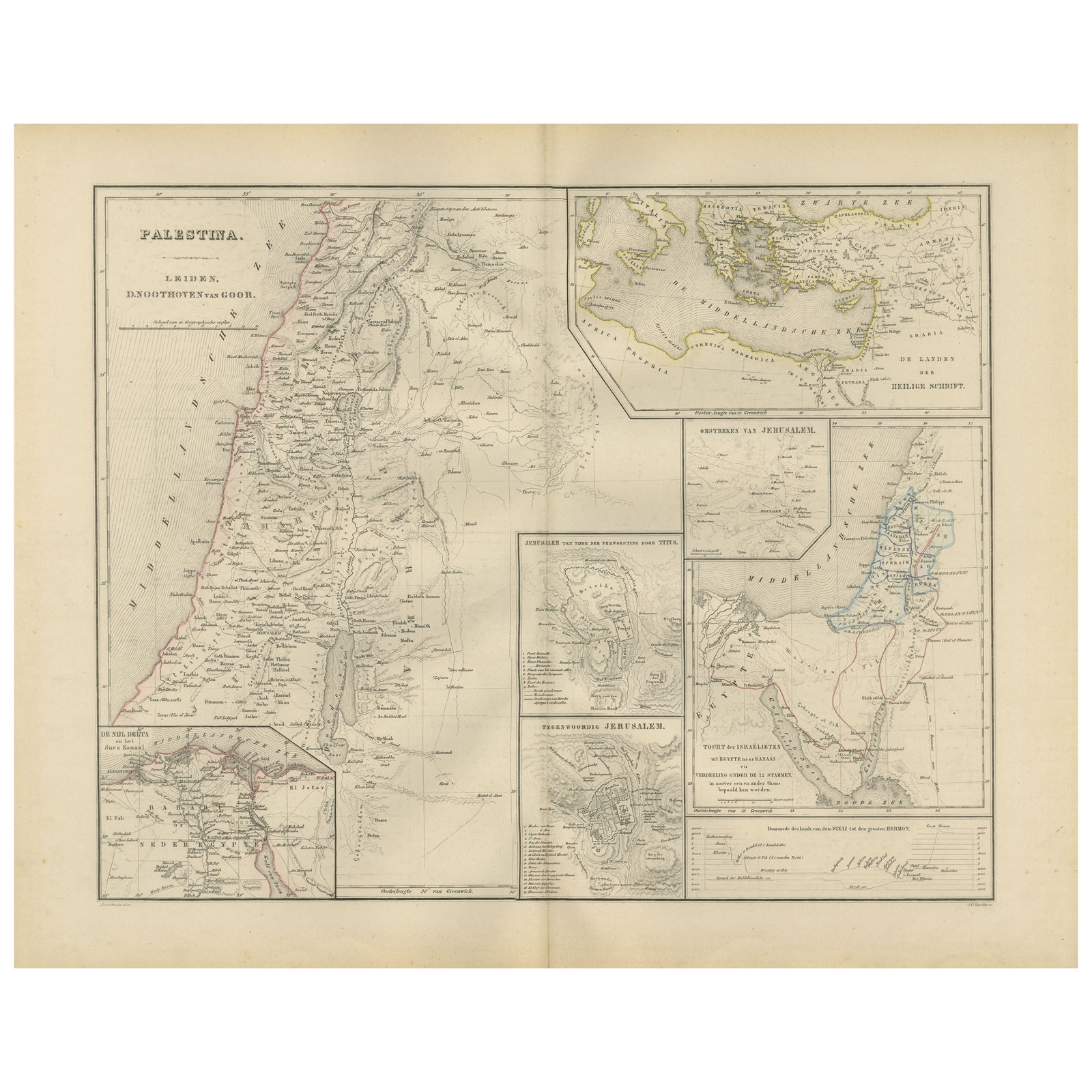 Palestine & Holy Land Map with Jerusalem Insets, Nieuwe Hand-Atlas, 1876