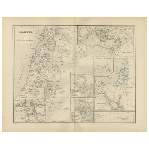 Palestine & Holy Land Map with Jerusalem Insets, Nieuwe Hand-Atlas, 1876