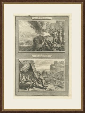 Balak and Balaam at the Altars and the Zeal of Phinehas, Mortier circa 1700, shown framed