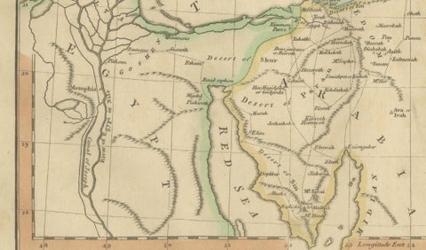 Places Recorded in the Five Books of Moses, Biblical Holy Land Map, 1827, close-up 5