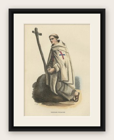 Antique Print of a Trinitarian Monk, 1845, shown framed