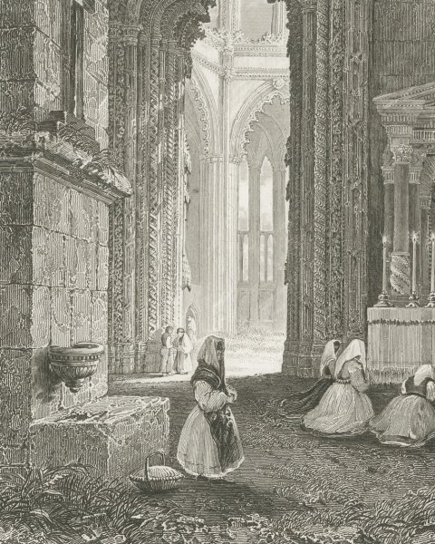 Batalha Monastery, Portugal, Antique Interior View with an Altar, circa 1850, close-up 1