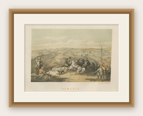 19th-Century Chromolithograph of Samaria, Israël, Historical Biblical Scene, shown framed