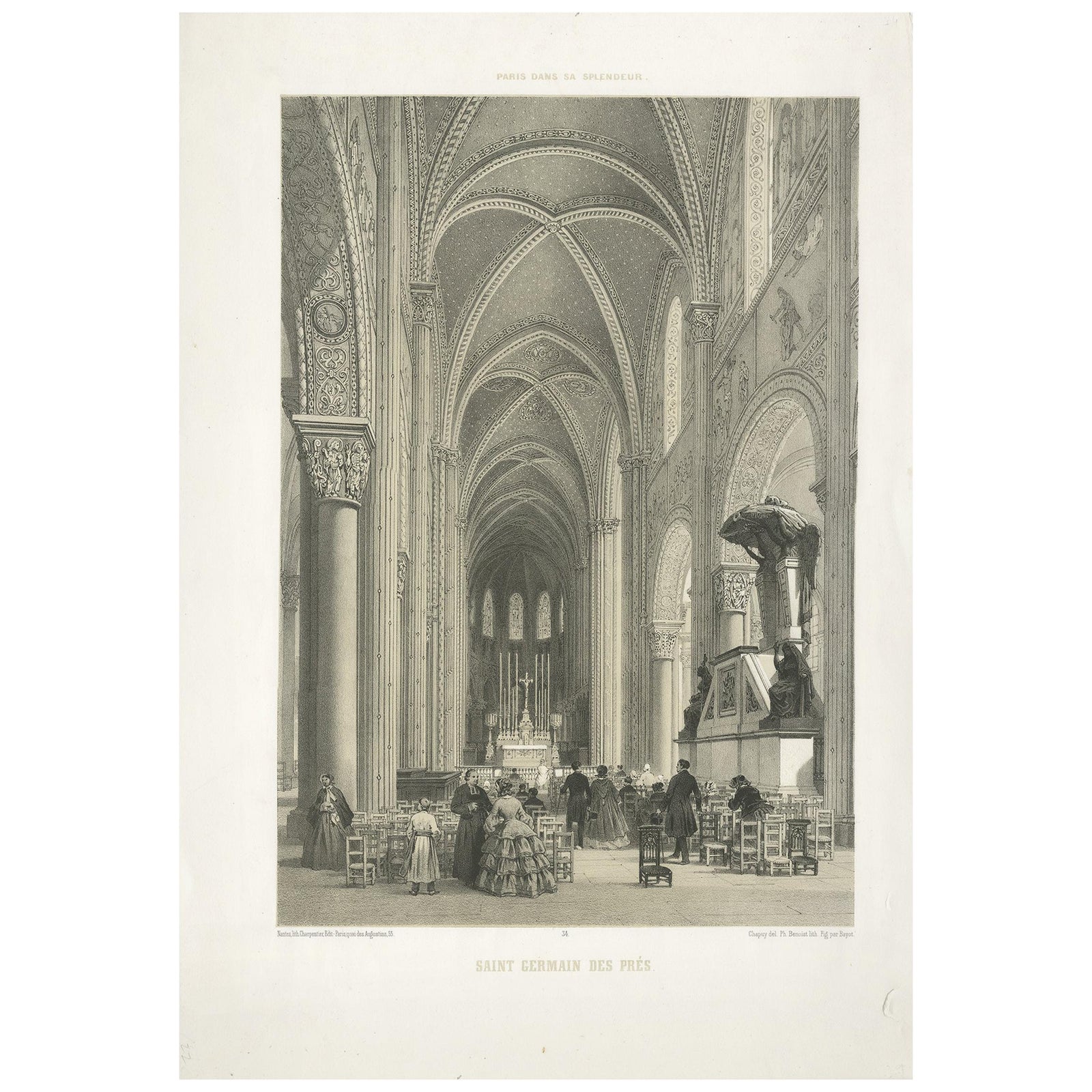 Antique Print of the Church of Saint-Germain-des-Prés by Benoist, 1863