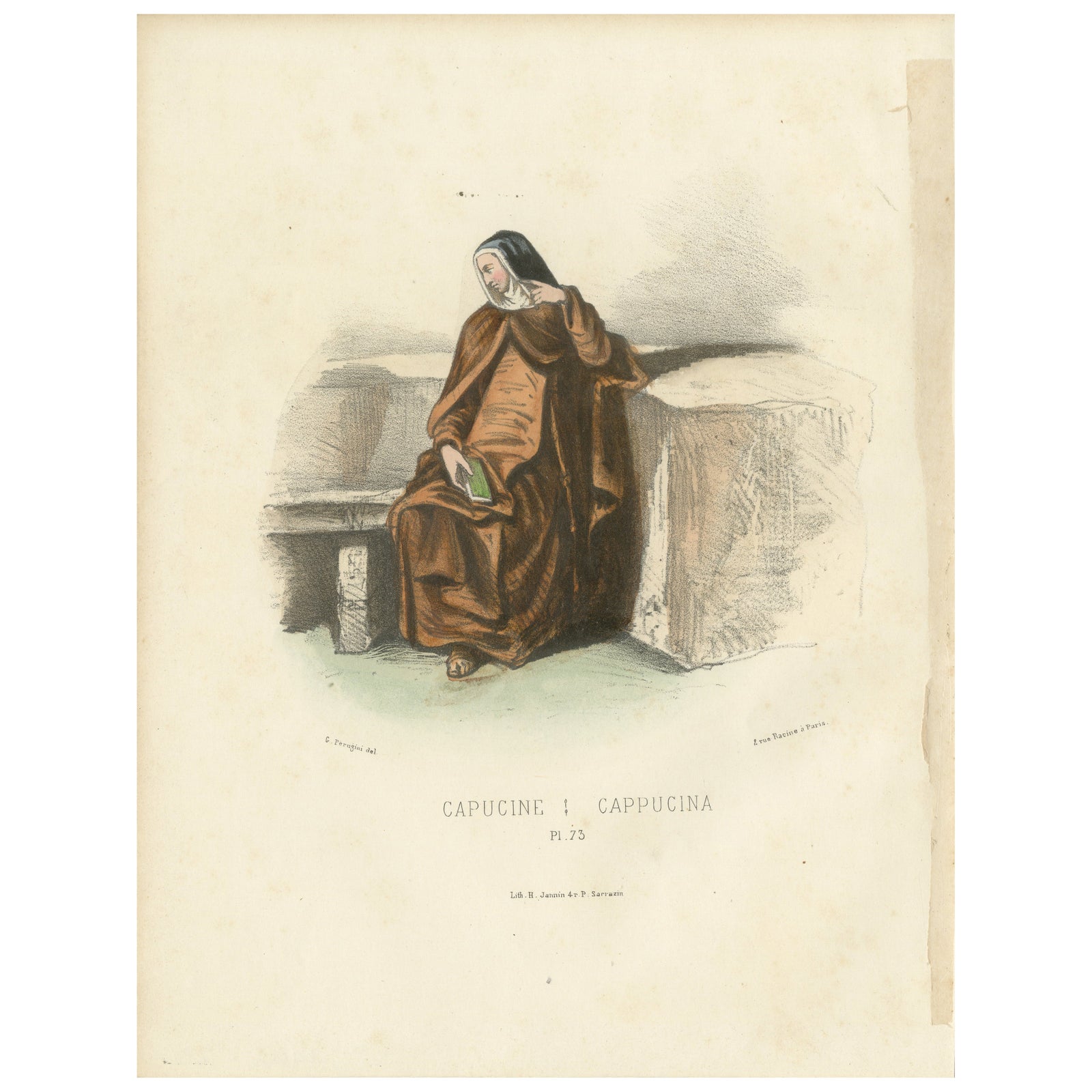 Capucine, 1862 Hand-Colored Lithograph of a Capuchin Nun