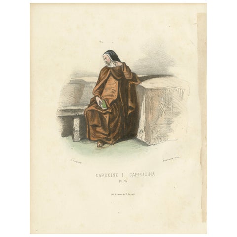 Capucine, 1862 Hand-Colored Lithograph of a Capuchin Nun