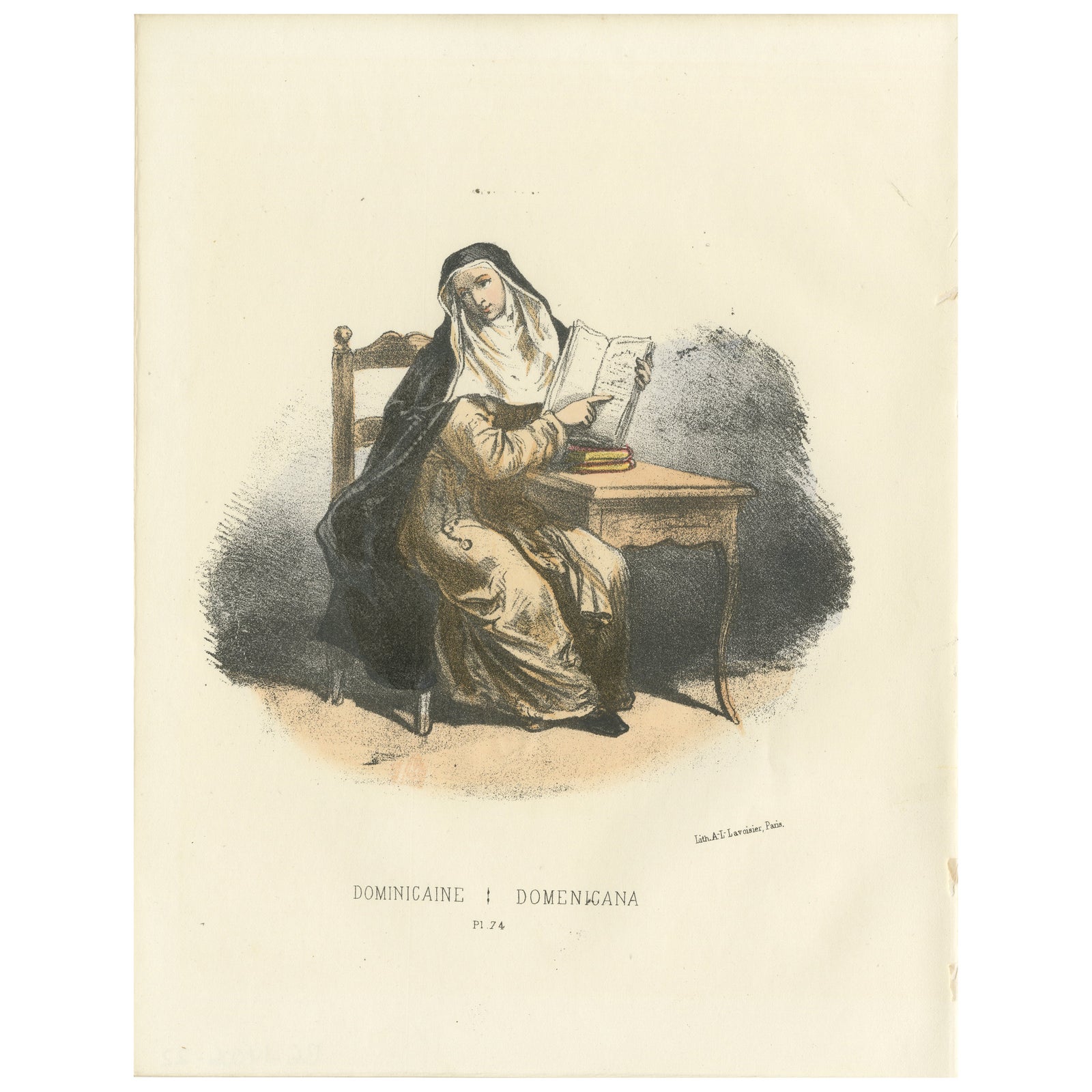 Dominicaine Religious Order Portrait, Handcolored Antique Print, 1862