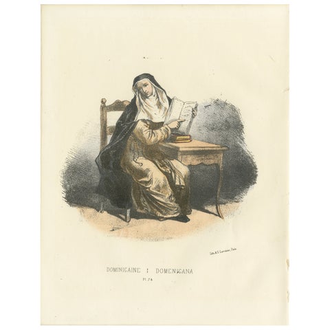Dominicaine Religious Order Portrait, Handcolored Antique Print, 1862