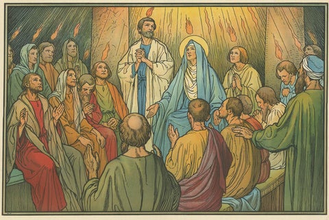 Antique Religion Print of the Descent of the Holy Spirit, 1913, view 2