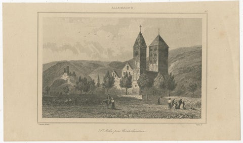 Antique Print of of St John's Church near Niederlahnstein, Germany, view 2