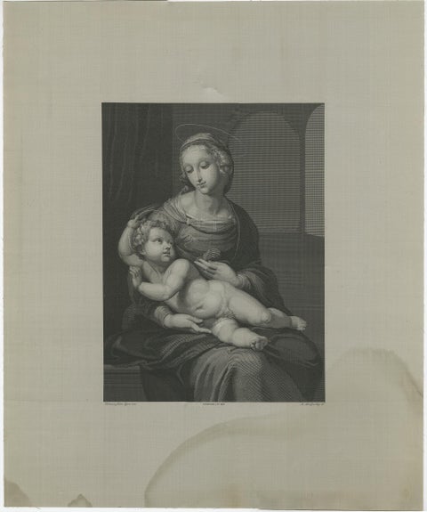 Madonna and Child, Stipple Engraving by Nargeot after Raphael, 1878, view 2