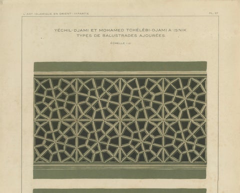 Antique Ottoman Geometric Balustrades Print, İznik Green Mosque, Raymond, 1924, close-up 2