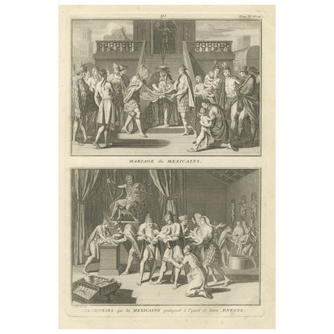 Marriage and Infant Rituals among the Mexicans, Engraving from 1734