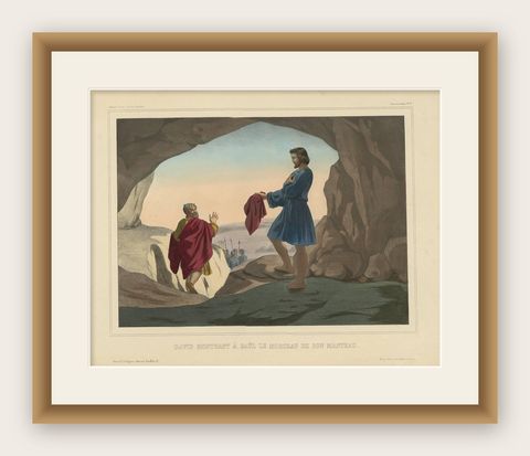 Religious Print ‘No. 8’ David Showing Saul the Tip of His Coat, circa 1840, shown framed