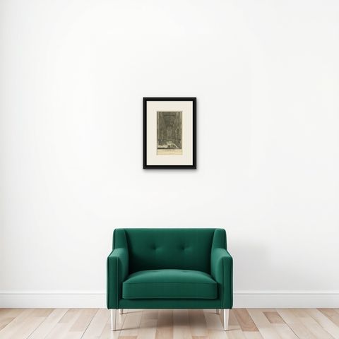 Antique Print of the 'Nieuwe Kerk' Church of Amsterdam by Goeree, 1765, shown framed on a wall, true to size