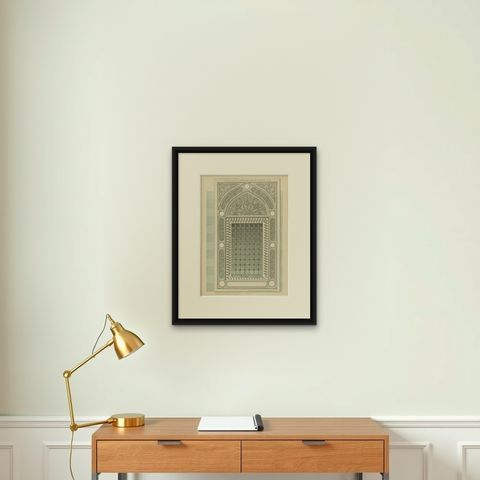 Green Mosque Window, Bursa Turkey, Islamic Architectural Ornament Print, 1924, shown framed on a wall, true to size