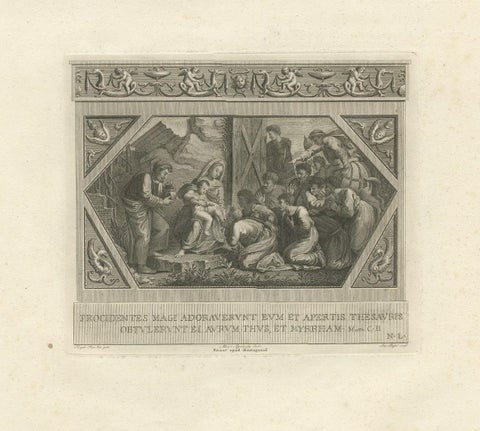 Antique Religion Engraving Illustrating Vatican Frescos Painted by Raphael, 1850, close-up 1