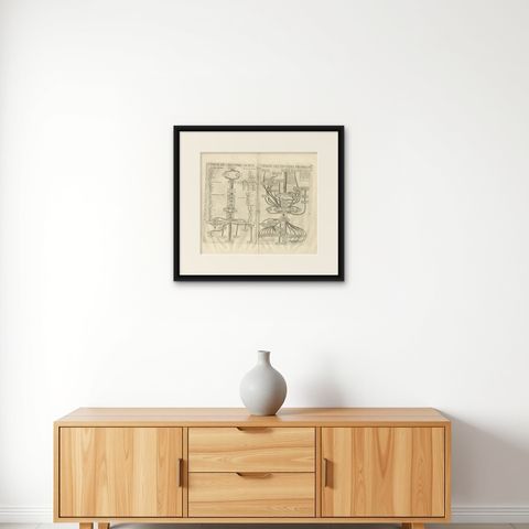 Antique Print of a Timeline of the Biblical History, 1732, shown framed on a wall, true to size