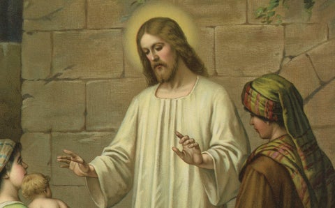 Jesus Blessing the Children, Antique German Chromolithograph, ca.1900, close-up 4