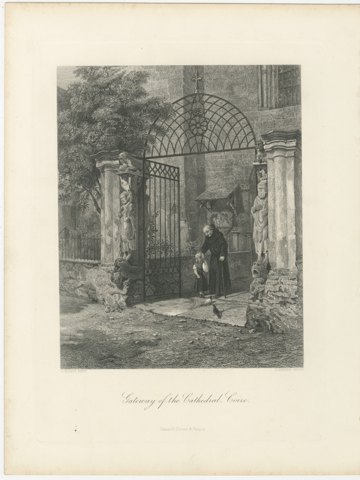 Cathedral Gateway, Chur, Antique Steel Engraving after S. Hodson, circa 1876, view 2