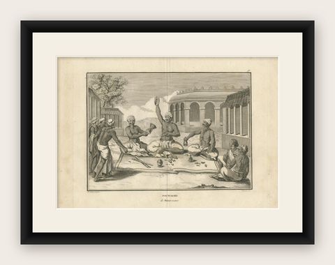 Hindu Priestly Assembly, Poutchari of Maarraami, Engraving, 1806, shown framed