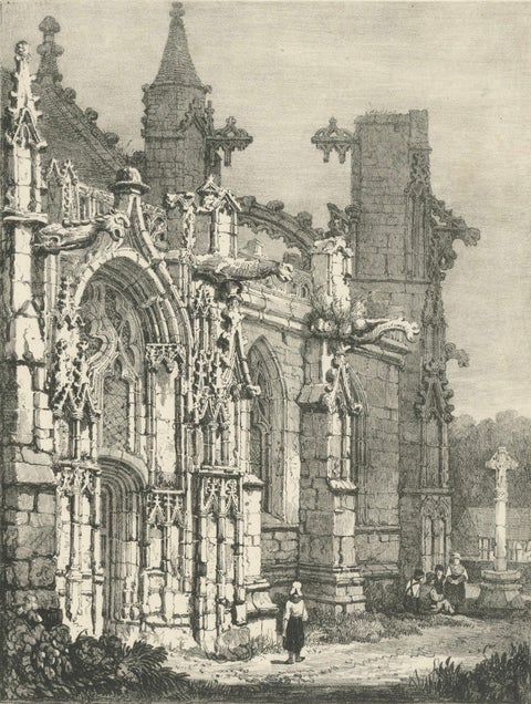 Antique Gothic Church Architecture Lithograph, Samuel Prout, Arques France, 1821, close-up 2