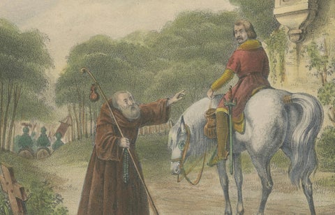 1835 Hand-Colored Lithograph: The Crusaders’ Departure for the Holy Land, close-up 2