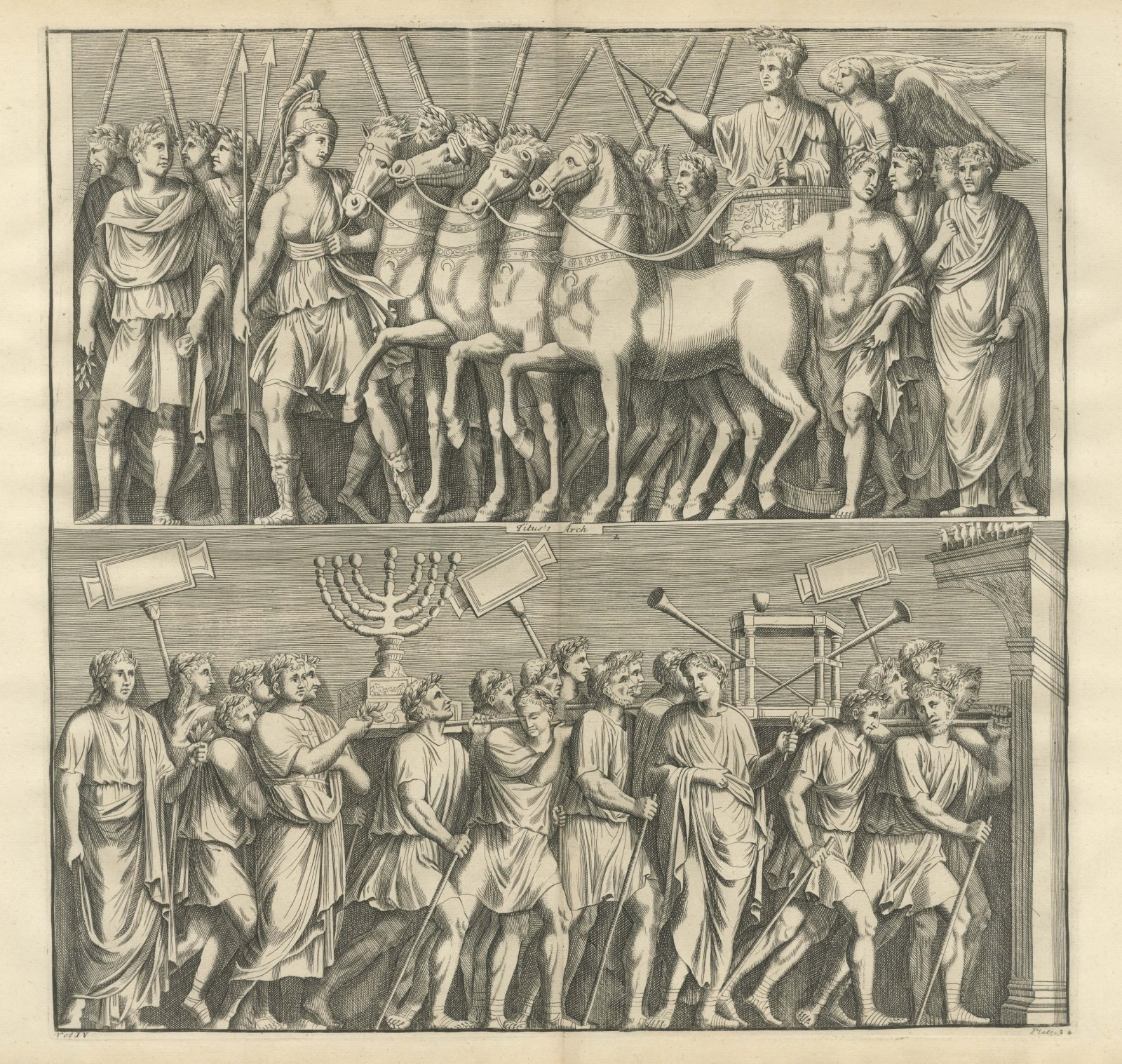 Arch of Titus Reliefs, Triumphal Chariot and Seven Branched Candlestick, 1722