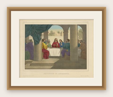 Antique Religious Print "No.26" the Institution of the Eucharist, circa 1840, shown framed