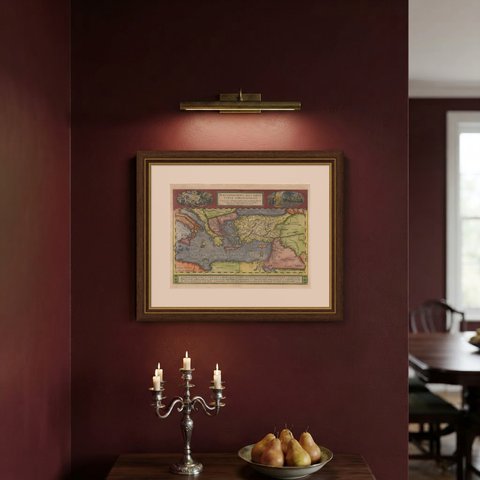 The Travels of Saint Paul, Antique Map by Abraham Ortelius, circa 1590, shown framed on a wall, true to size