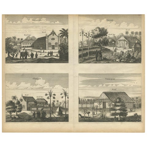 Antique Print of the Churches of Paneteripoum, Manipay, Changane and Vanarpone