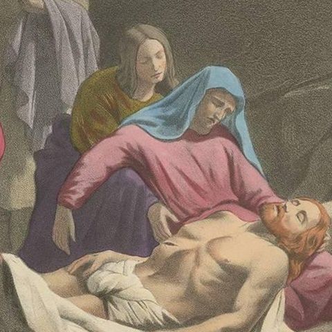 Antique Religious Print 'No. 37' The Burial of Jesus Christ, circa 1840, close-up 2
