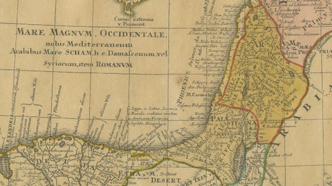 Antique Biblical Map Holy Land, David & Solomon Kingdoms, Hase 1739, close-up 2