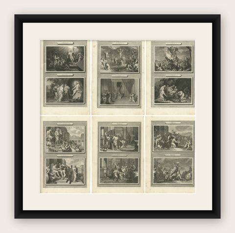 The Passion of Christ, Twelve Dramatic Scenes, Pieter Mortier Engravings, c1700, shown framed