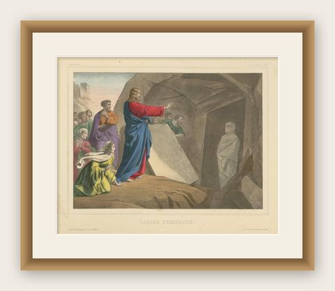 Antique Religious Print "No. 22" the Resurrection of Lazarus, circa 1840, shown framed