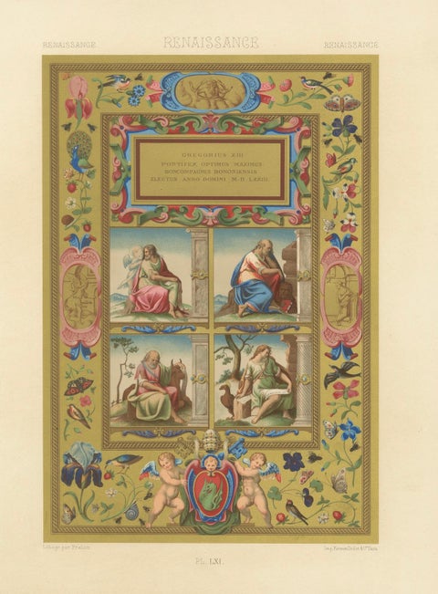 Renaissance Illumination of Pope Gregory XIII, Antique Print, Plate LXI, 1869, close-up 6