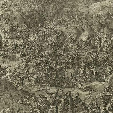 Antique Bible Print Gideon Defeats the Midianites by J. Luyken, 1743, close-up 2
